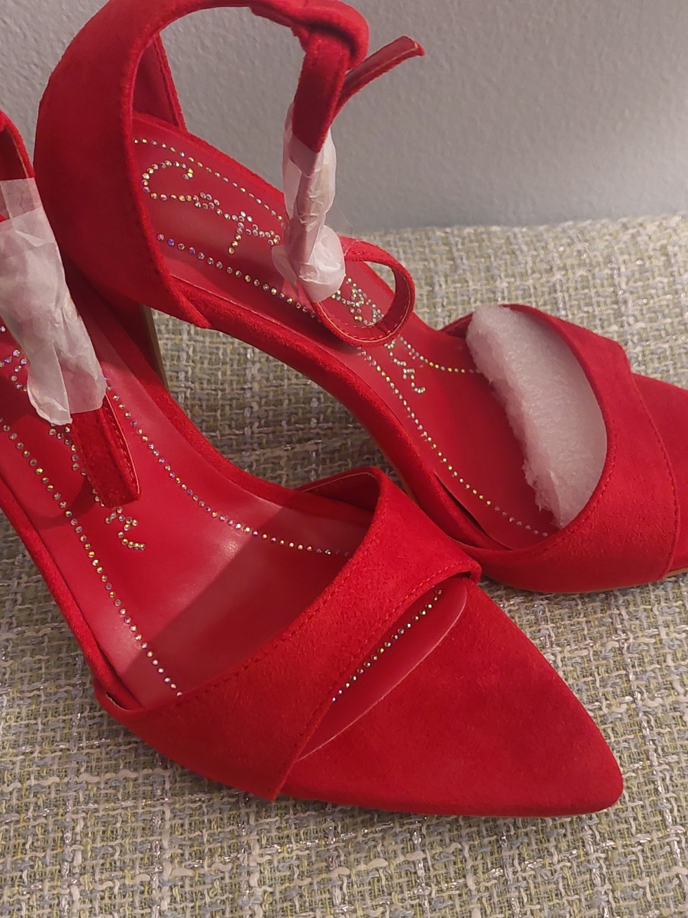 Cape Robbin Red Suede Pointed-Toe Ankle-Strap Heels/ Brand New